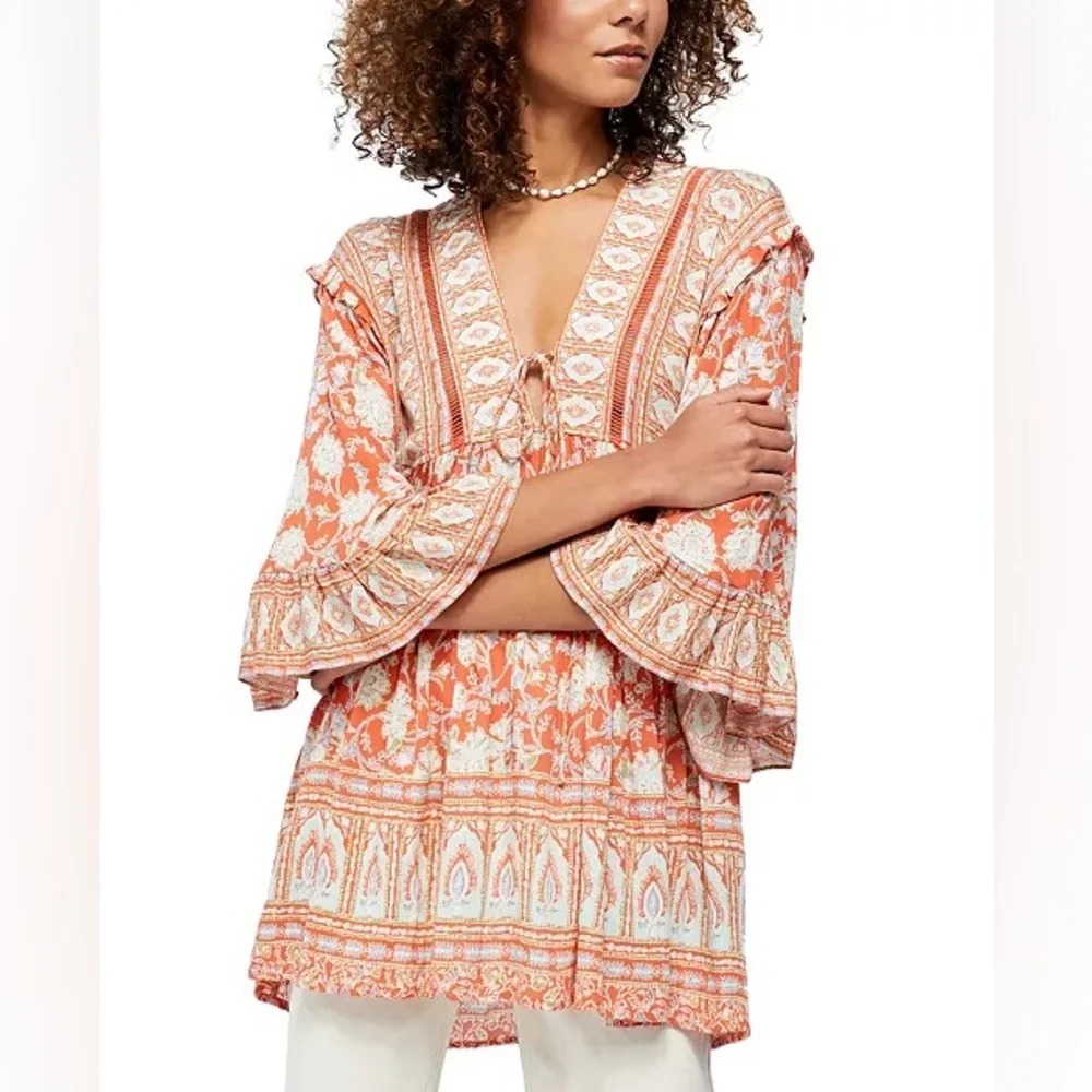Free People orange moonlight dance tunic top sz